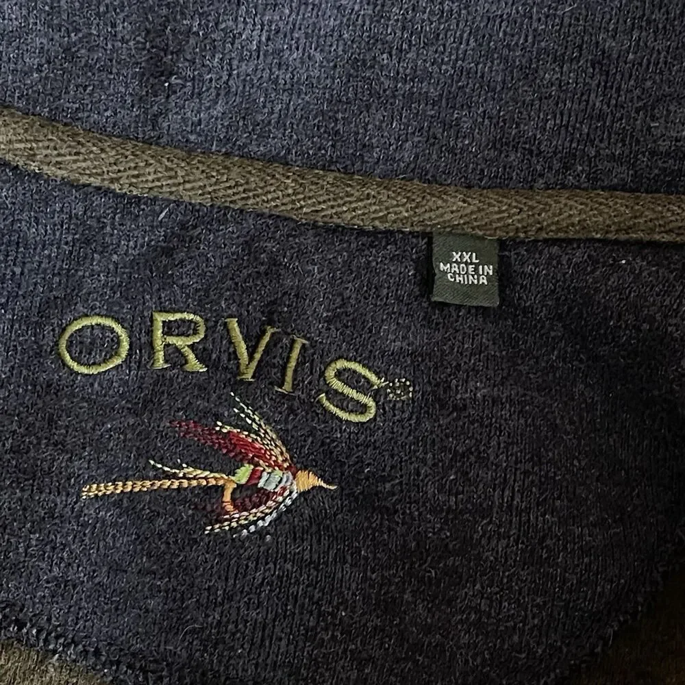 Orvis Mens XXL Vintage Quarter Zip Pullover Sweater Green Heavyweight Cotton‎